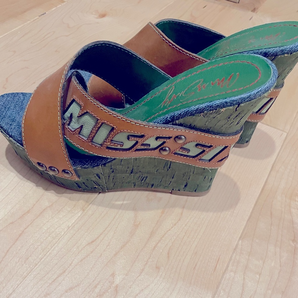 Miss Sixty Leather w/ denim mules. Slightly used.
